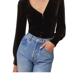 Reformation Seraphine Black Velvet Velour Top